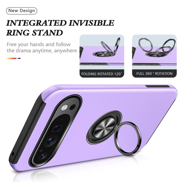 Till Pixel 9 / Pixel 9 Pro Hybrid skal med Finger Ring - Lila