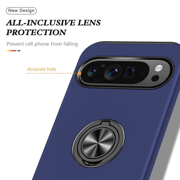 Till Pixel 9 / Pixel 9 Pro Hybrid skal med Finger Ring - MörkBlå