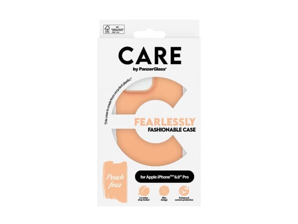 CARE by PanzerGlass - Baksidesskydd för mobiltelefon - termoplastisk polyuretan (TPU), silikonbeläggning - peach fuzz - för Apple iPhone 16 Pro Max