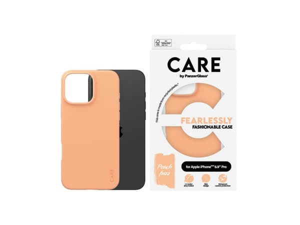 CARE by PanzerGlass - Baksidesskydd för mobiltelefon - termoplastisk polyuretan (TPU), silikonbeläggning - peach fuzz - för Apple iPhone 16 Pro Max
