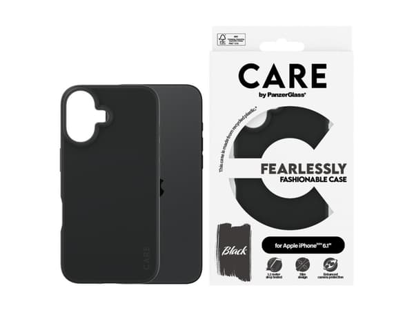 CARE by PanzerGlass - Baksidesskydd för mobiltelefon - termoplastisk polyuretan (TPU), silikonbeläggning - svart - för Apple iPhone 16