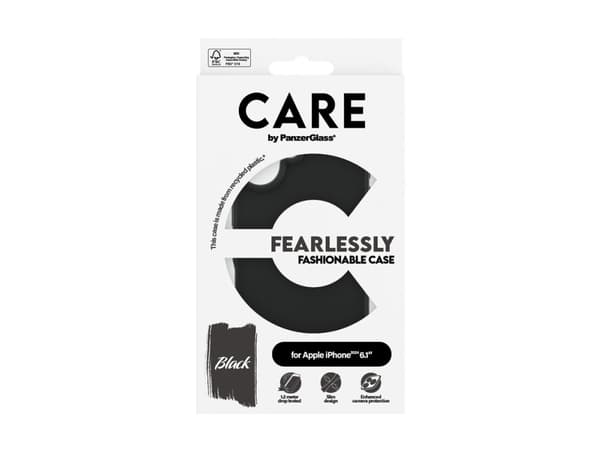CARE by PanzerGlass - Baksidesskydd för mobiltelefon - termoplastisk polyuretan (TPU), silikonbeläggning - svart - för Apple iPhone 16