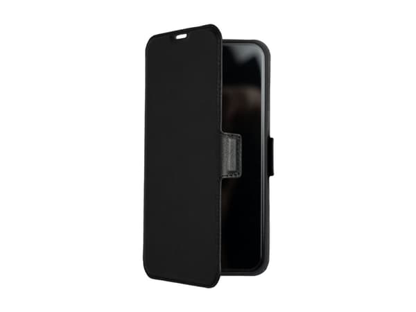 Screenor First - Vikbart fodral för mobiltelefon - MagSafe-kompatibilitet - läder, termoplastisk polyuretan (TPU) - svart - för Apple iPhone 16 Pro M