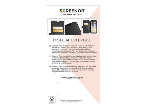 Screenor First - Vikbart fodral för mobiltelefon - 2-i-1 - MagSafe-kompatibilitet - läder, termoplastisk polyuretan (TPU) - svart - för Apple iPhone