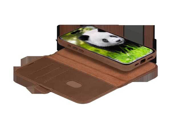 dbramante1928 Lynge - Vikbart fodral för mobiltelefon - MagSafe-kompatibilitet - narvat läder - mörk natur - för Apple iPhone 16 Pro Max