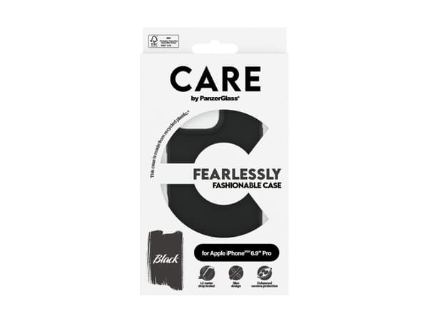 CARE by PanzerGlass - Baksidesskydd för mobiltelefon - termoplastisk polyuretan (TPU), silikonbeläggning - svart - för Apple iPhone 16 Pro Max