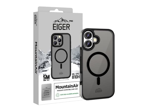 EIGER Pro MountainAir Case iPhone 16 Plus schwarz, Omslag, Apple, iPhone 16 Plus, 17 cm (6.7"), Svart, Transparent