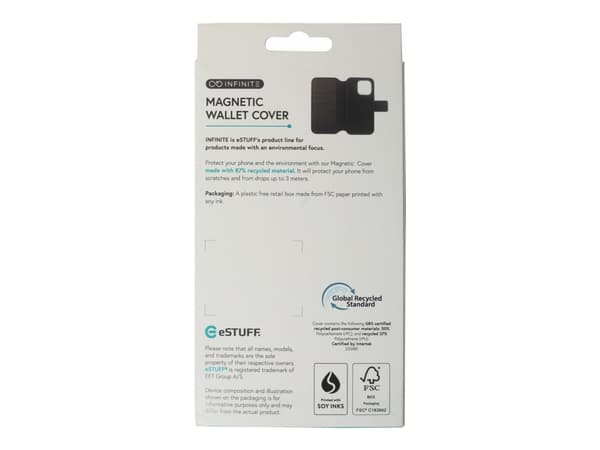 eSTUFF Infinite Milan - Lommebok for mobiltelefon - 87% recycled material - MagSafe-samsvar - polykarbonat (PC), resirkulert silikon - svart - for Ap