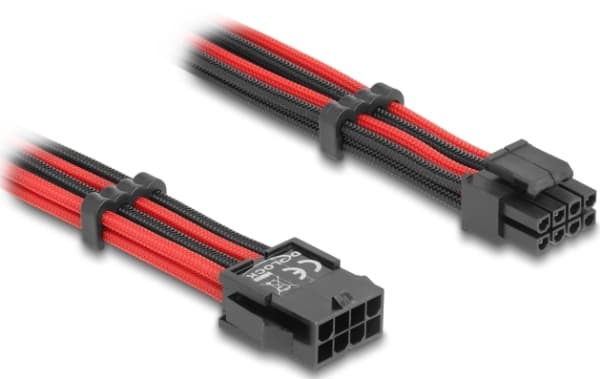 Delock - Strømforlengelseskabel - 8-pins EPS12V (hann) til 8-pins EPS12V (4+4) (hunn) - 3.3 / 5 / 12 V - 30 cm - rød/svart