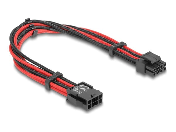 Delock - Strømforlengelseskabel - 8-pins EPS12V (hann) til 8-pins EPS12V (4+4) (hunn) - 3.3 / 5 / 12 V - 30 cm - rød/svart