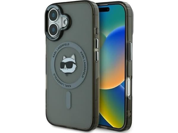 Karl Lagerfeld IML Metal Choupette Head MagSafe Apple iPhone 16 Kotelo - Musta