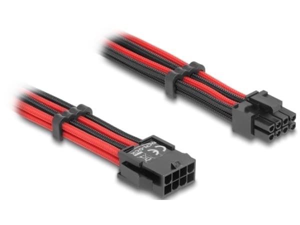 Delock - Strømforlengelseskabel - 8-pins EPS12V (hann) til 8-pins PCIe-strøm (6+2) (hunn) - 3.3 / 5 / 12 V - 30 cm - rød/svart