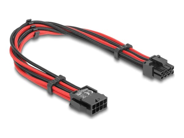 Delock - Strømforlengelseskabel - 8-pins EPS12V (hann) til 8-pins PCIe-strøm (6+2) (hunn) - 3.3 / 5 / 12 V - 30 cm - rød/svart