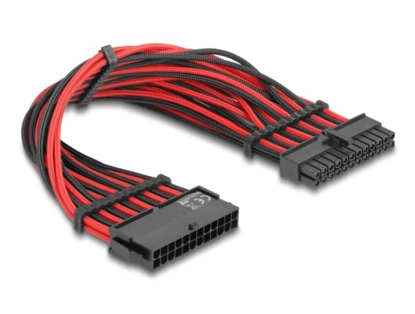 Delock - Strømforlengelseskabel - 24-pins ATX (hann) til 24-pins ATX (hunn) - 12 V - 30 cm - svart, rød