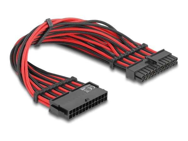 Delock - Strømforlengelseskabel - 24-pins ATX (hann) til 24-pins ATX (hunn) - 12 V - 30 cm - svart, rød