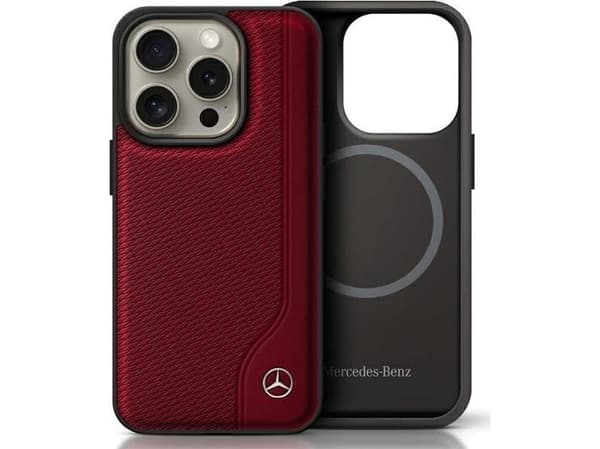 Mercedes MEHMP16L23RBGVR iPhone 16 Pro 6.3" red hardcase MB Wood Imitation Leather MagSafe