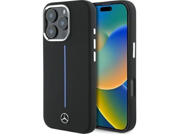 Mercedes MEHMP16L23SUMBK iPhone 16 Pro 6.3" black hard case Silicone Blue Stripe MagSafe