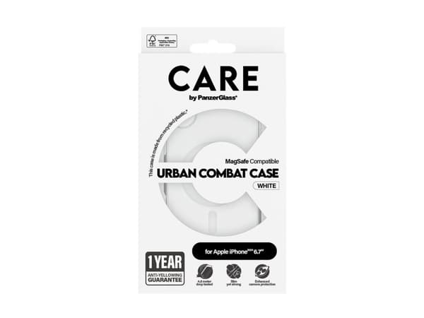 PanzerGlass CARE by ® Flagship Case Transparent Urban Combat w. White MagSafe iPhone 16 Plus, Cover, Apple, Apple - iPhone 16 Plus, Transparent
