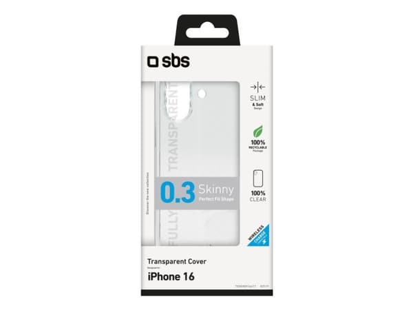 SBS TESKINIP1661T, Etui, Apple, iPhone 16, 15,5 cm (6.1"), Gjennomsiktig