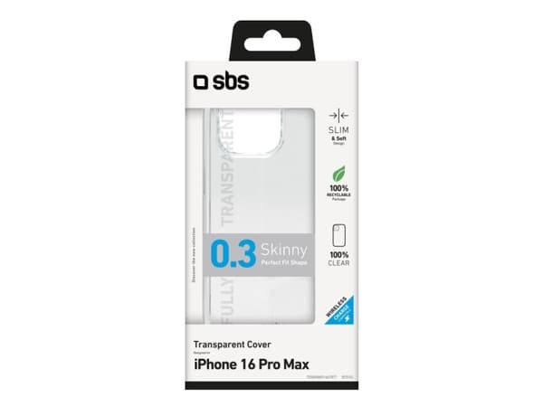 SBS TESKINIP1667PT, Omslag, Apple, iPhone 16 Pro Max, 17,5 cm (6.9"), Transparent