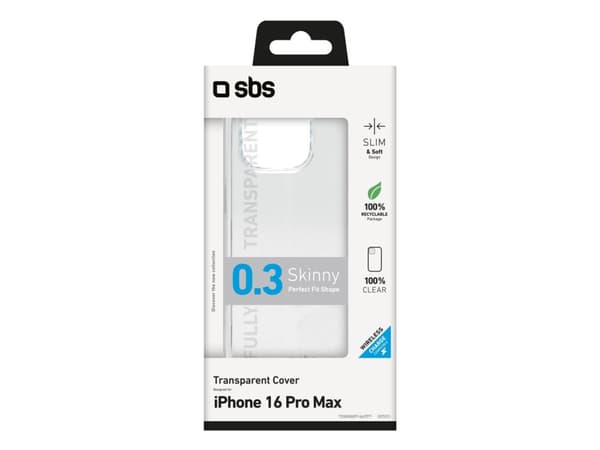 SBS TESKINIP1667PT, Omslag, Apple, iPhone 16 Pro Max, 17,5 cm (6.9"), Transparent