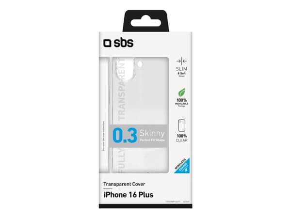 SBS TESKINIP1667T, Etui, Apple, iPhone 16 Plus, 17 cm (6.7"), Gjennomsiktig