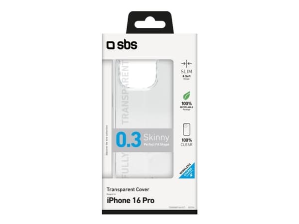 SBS TESKINIP1661PT, Omslag, Apple, iPhone 16 Pro, 16 cm (6.3"), Transparent