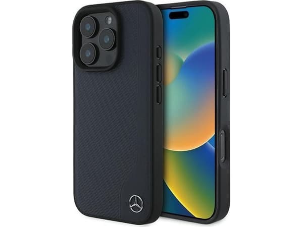 Mercedes MB Wood Imitation Leather MagSafe Apple iPhone 16 Pro Max - Navy dėklas telefonui mėlynos spalvos