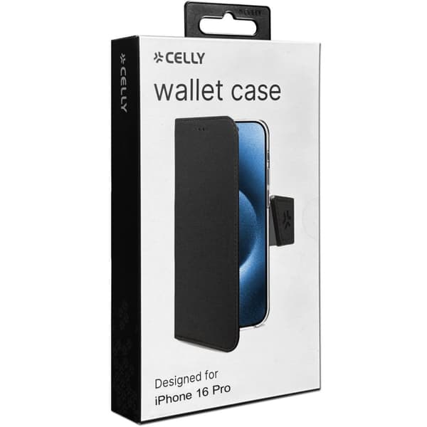 Celly Wally lommebokveske til iPhone 16 Pro Svart