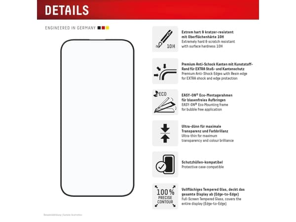 Displex 02014, Apple, iPhone 16, Likaa hylkivä, iskunkestävä, naarmunkestävä, iskunkestävä, musta, läpinäkyvä, 1 kpl