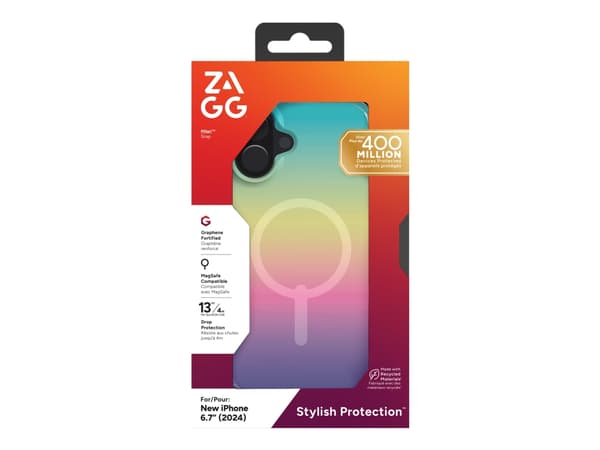 ZAGG Milan Snap - Baksidesskydd för mobiltelefon - MagSafe-kompatibilitet - grafen - regnbågsskimrande - för Apple iPhone 16 Pro