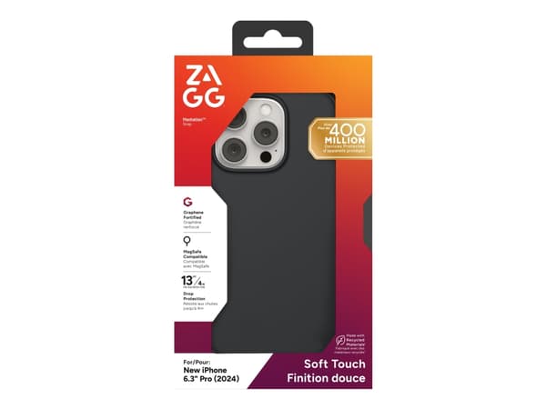 ZAGG Manhattan Snap - Baksidesskydd för mobiltelefon - MagSafe-kompatibilitet - silikon, grafen - svart - för Apple iPhone 16 Pro