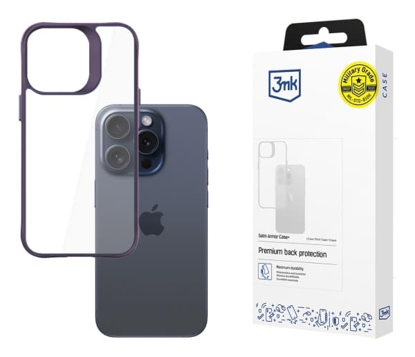 3MK Satin Armor Case+, Omslag, Apple, iPhone 15 Pro Max, 17 cm (6.7"), Lila, Transparent