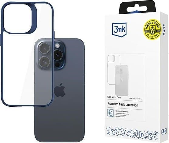 3MK Satin Armor Case+, Omslag, Apple, iPhone 15 pro, 15,5 cm (6.1"), Blå, Transparent