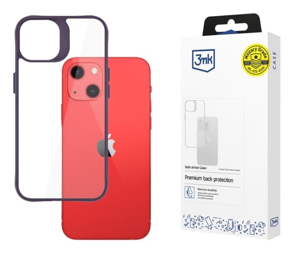 3MK Satin Armor Case+, Cover, Apple, iPhone 13, 15.5 cm (6.1"), Purple, Transparent