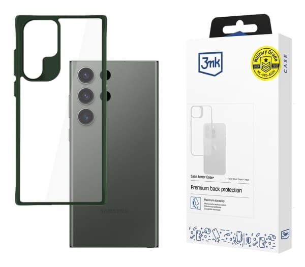 3MK Satin Armor Case+, Omslag, Samsung, Galaxy S24 Ultra, 17,3 cm (6.8"), Grön, Transparent
