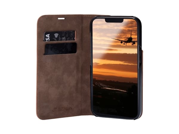 JT BERLIN BookCase Tegel, Folio, Apple, iPhone 16, 17 cm (6.7"), Cognac colour