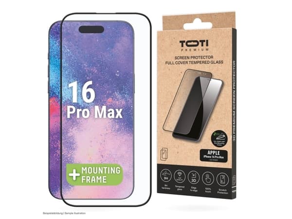 Toti PREMIUM TEMPERED screen protector glass 3D full cover for Apple iPhone 16 Pro Max