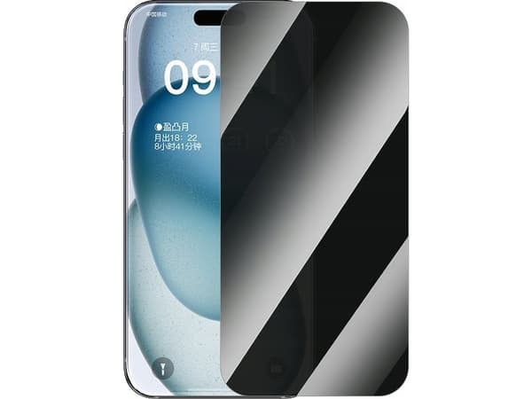 Baseus Superior Privacy Herdet glass for iPhone 15 + 2x Cleaner og EasyStick (gjennomsiktig)
