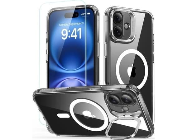 ESR Classic Hybrid Kickstand Halolock MagSafe Case Set + karkaistu lasi iPhone 16 PLUS - Kirkas