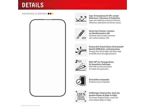 Displex 01998, Apple, iPhone 16 Pro Max, Torr applicering, Smutsavvisande, Slagtålig, Reptålig, Stöttålig, Transparent, 1 styck