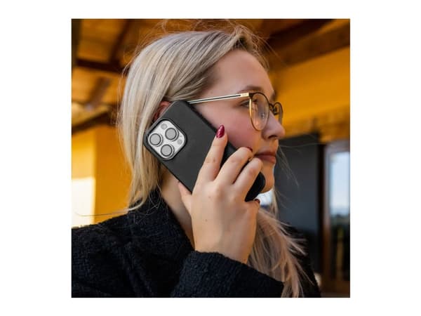 FIXED MagLeather - Baksidedeksel for mobiltelefon - MagSafe-samsvar - ekte skinn - svart - for Apple iPhone 16 Plus