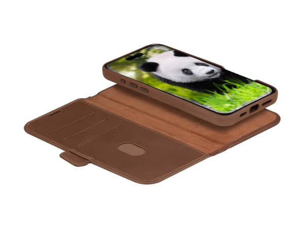 dbramante1928 Lynge - Vikbart fodral för mobiltelefon - MagSafe-kompatibilitet - narvat läder - mörk natur - för Apple iPhone 16 Plus