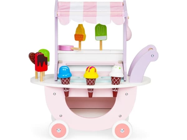 Ecotoys Puinen jäätelökärry lapsille kauppa 12 el