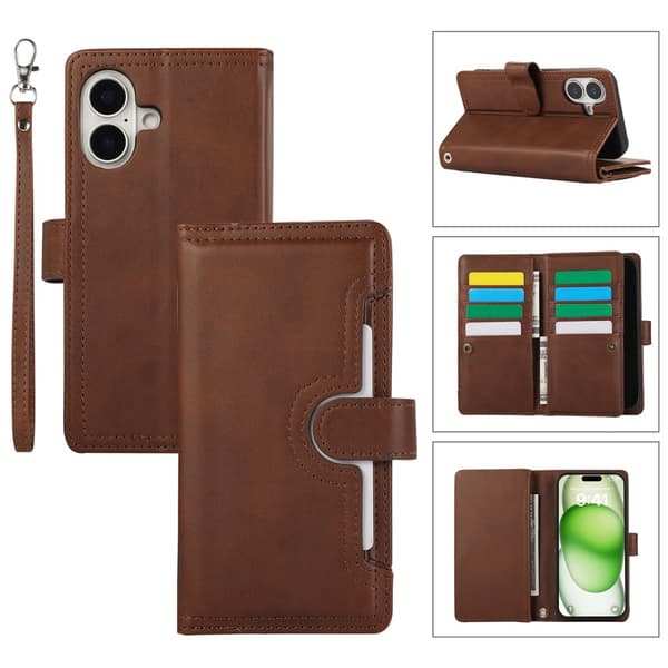 Plånboksfodral Multi-Slot iPhone 16 Brun