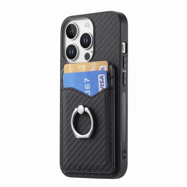 Skal iPhone 16 Pro Max Kortfack + Ring Kolfibertextur