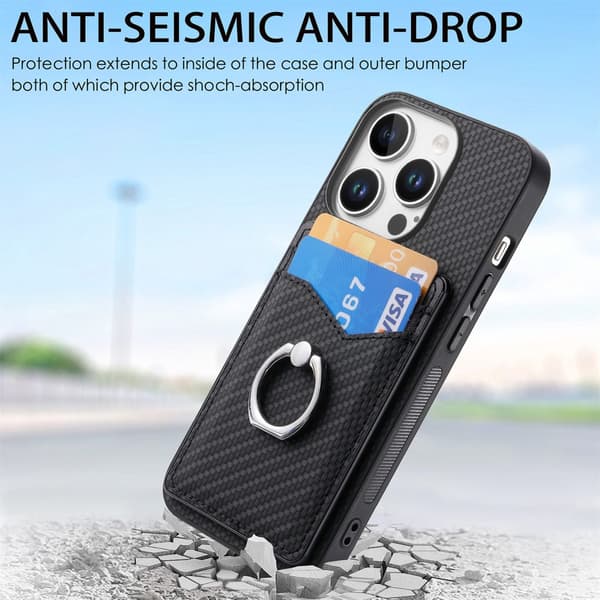 Skal iPhone 16 Pro Max Kortfack + Ring Kolfibertextur