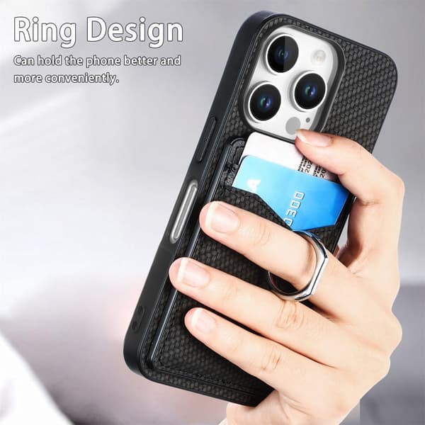 Skal iPhone 16 Pro Max Kortfack + Ring Kolfibertextur