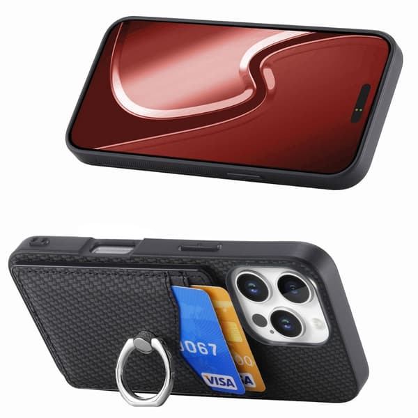 Skal iPhone 16 Pro Max Kortfack + Ring Kolfibertextur