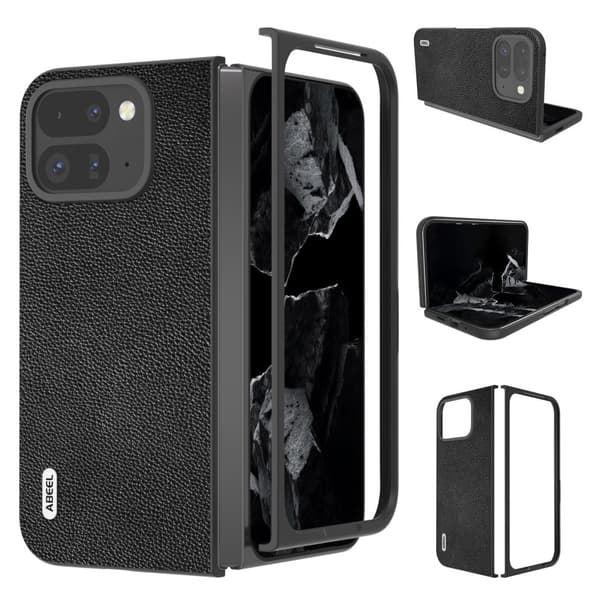 ABEEL Google Pixel 9 Pro Fold 5G Puhelimen Suojakuori Litchi-kuvioinen Aito Nahka - Musta
